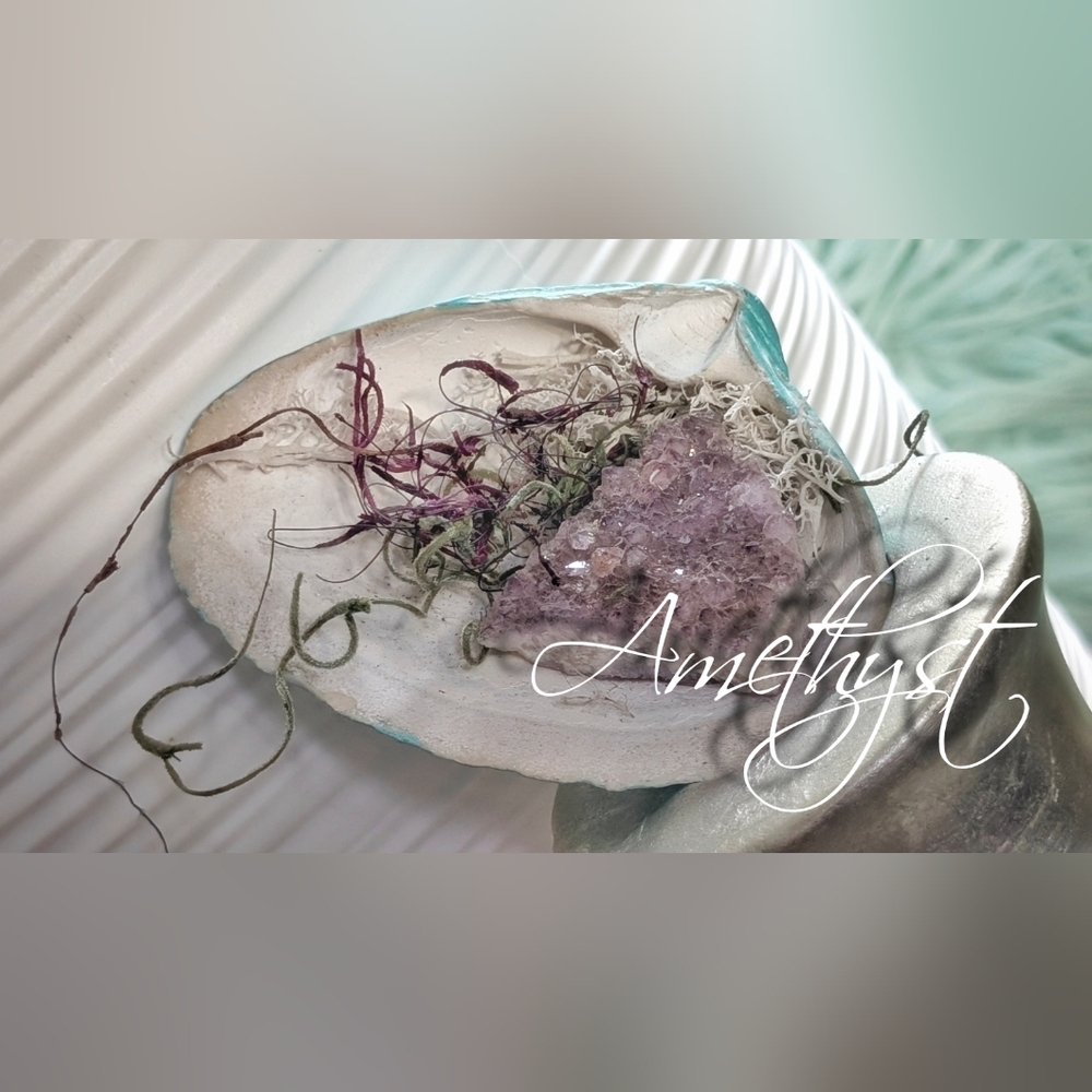 Amethyst Crystal & Artificial Moss in Seashell